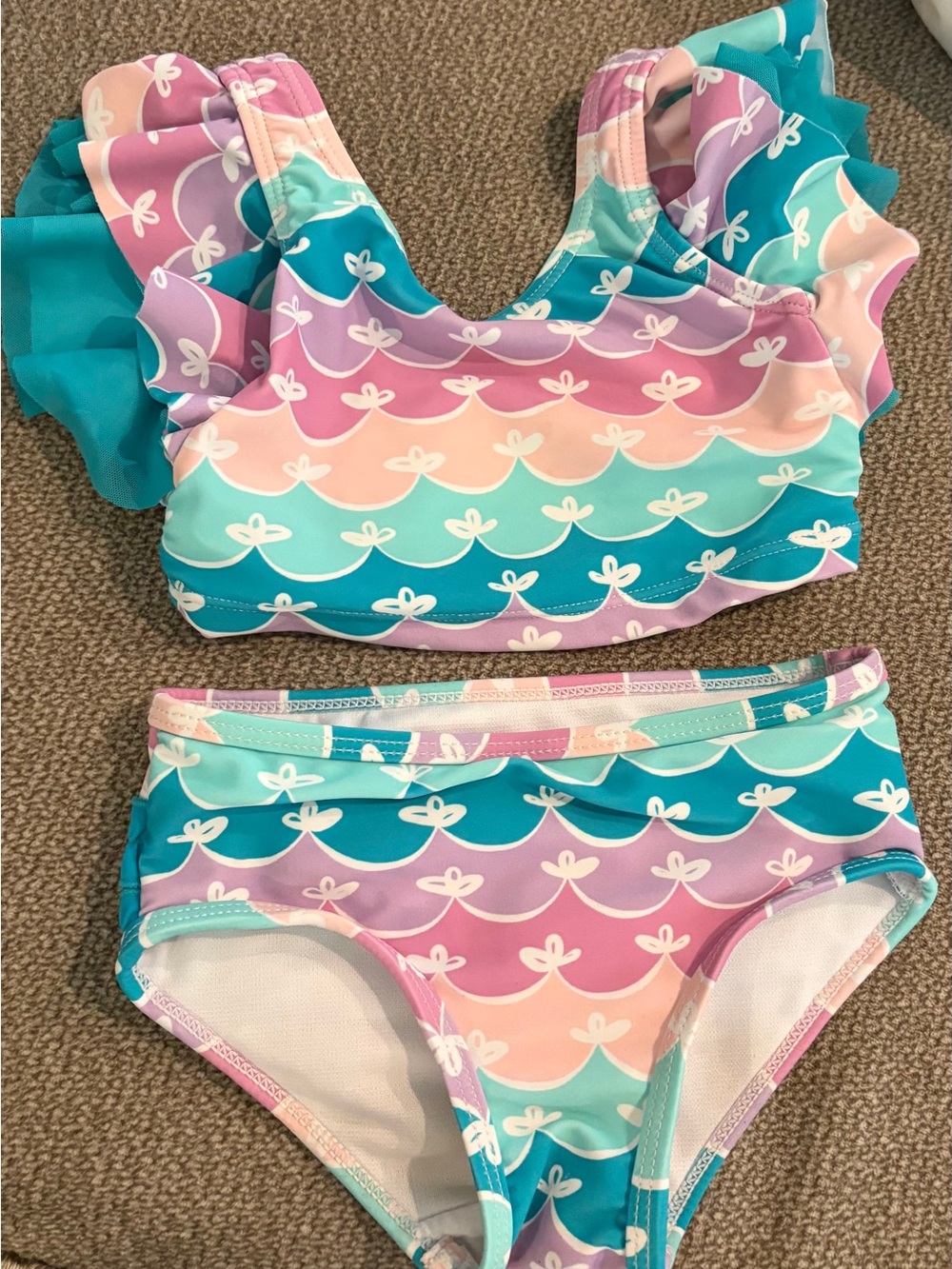Ruffle Butts Kids Two-Piece Pastel Ruffle Bikini - Pink, Teal, Purple